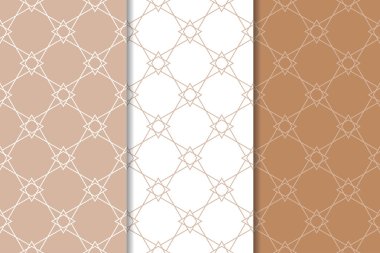 Geometrik süsler kümesi. Kahverengi ve beyaz Dikişsiz desen web, Tekstil ve duvar kağıtları için