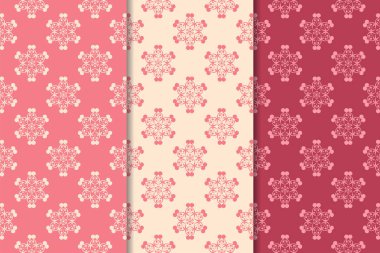 Kırmızı çiçekli süsler kümesi. Kiraz pembe dikey Dikişsiz desen. Duvar kağıdı arka plan
