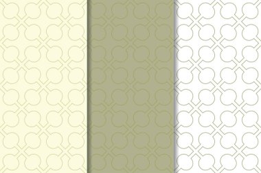 Zeytin yeşili ve beyaz geometrik süsler. Web, Tekstil ve duvar kağıtları için dikey Dikişsiz desen seti