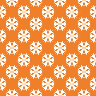 Turuncu zemin üzerine beyaz çiçek süsleme. Tekstil ve duvar kağıtları için seamless modeli