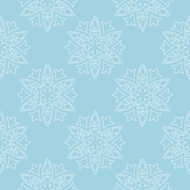 Mavi zemin üzerine beyaz çiçek tasarım. Tekstil ve duvar kağıtları için seamless modeli