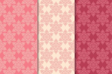 Kırmızı çiçekli süsler kümesi. Kiraz pembe dikey Dikişsiz desen. Duvar kağıdı arka plan