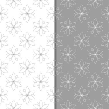 Beyaz ve gri çiçek arka planlar. Tekstil ve duvar kağıtları için dikişsiz desen seti