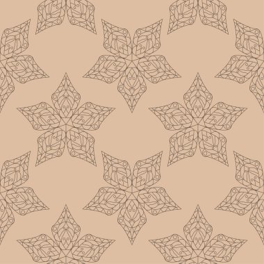 Kahverengi ve bej çiçekli süs. Tekstil ve duvar kağıtları için seamless modeli