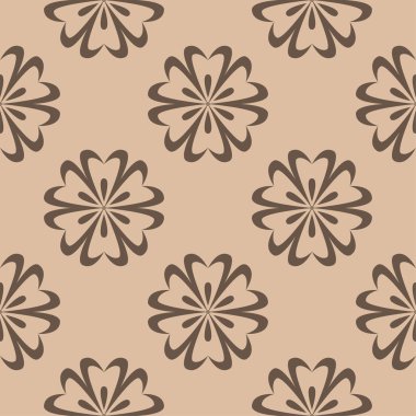 Bej renkli arka plan üzerinde kahverengi çiçek süsleme. Tekstil ve duvar kağıtları için seamless modeli