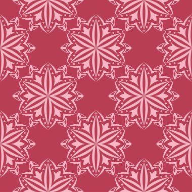 Kırmızı zemin üzerine çiçek süsleme. Tekstil ve duvar kağıtları için seamless modeli