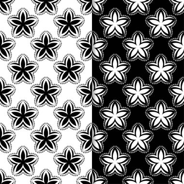 Siyah ve beyaz çiçek arka planlar. Tekstil ve duvar kağıtları için dikişsiz desen seti