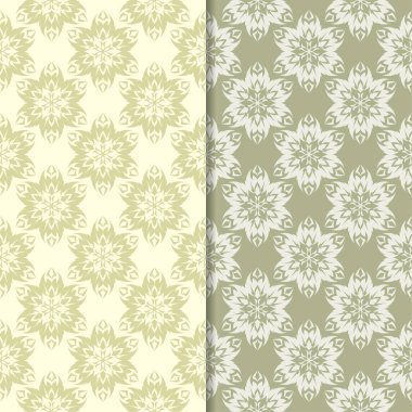 Zeytin yeşili ve bej çiçek arka planlar. Tekstil ve duvar kağıtları için dikişsiz desen seti