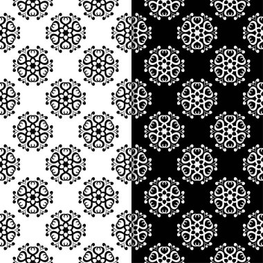Siyah ve beyaz çiçek arka ayarlayın. Tekstil ve duvar kağıtları için dikişsiz desen
