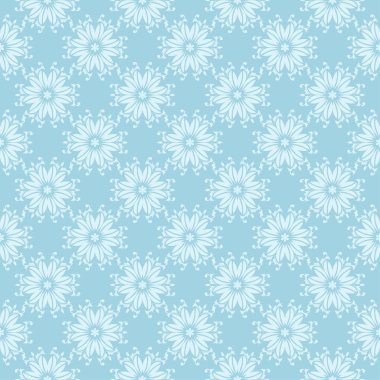 Mavi zemin üzerine beyaz çiçek süsleme. Tekstil ve duvar kağıtları için seamless modeli