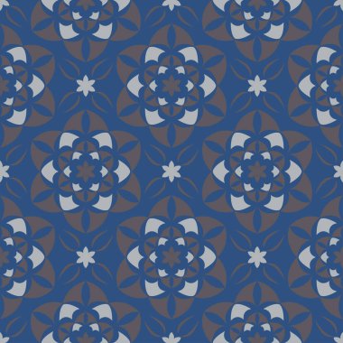 Sorunsuz arka plan. Mavi ve gri çiçek desenli duvar kağıdı, Tekstil ve kumaş için