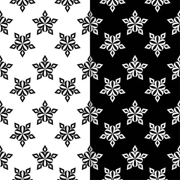 Conjunto Blanco Negro Fondos Florales Patrones Sin Costura Para Textiles — Vector de stock