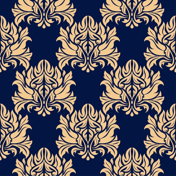 Golden Blue Floral Ornament Seamless Pattern Textile Wallpapers — Stock Vector