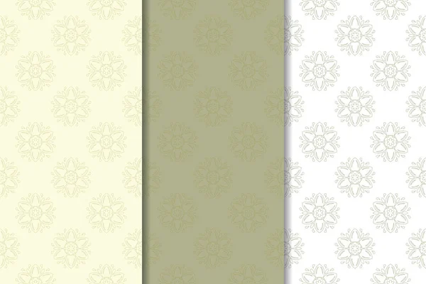 Olivgrüne Und Weiße Florale Hintergründe Nahtlose Muster Für Textilien Und — Stockvektor