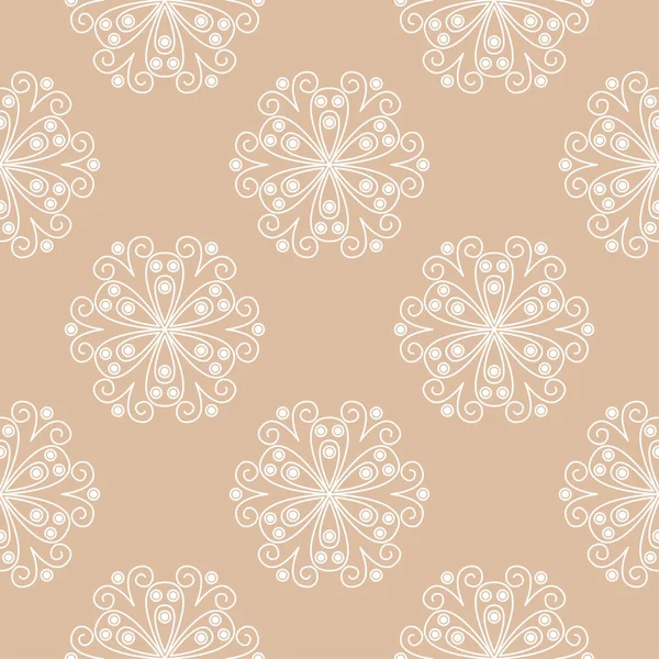 Weißes Florales Ornament Auf Beigem Hintergrund Nahtloses Muster Für Textilien — Stockvektor