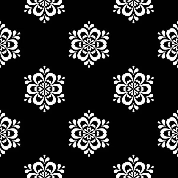 Czarno Biały Kwiatowy Ornament Jednolity Wzór Włókienniczych Tapety — Wektor stockowy