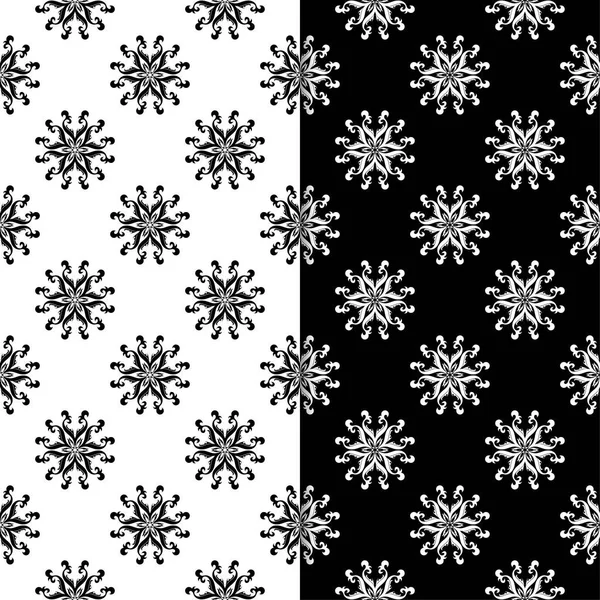 Black White Floral Backgrounds Set Monochrome Seamless Patterns Textile Wallpapers — Stock Vector