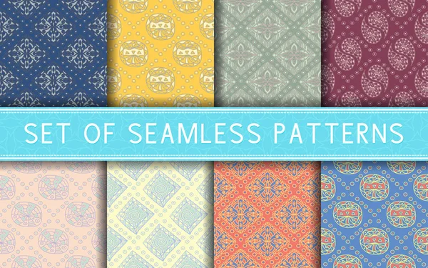 Geometric Seamless Patterns Collection Colored Backgrounds Textile Fabrics Wallpapers — Stock Vector