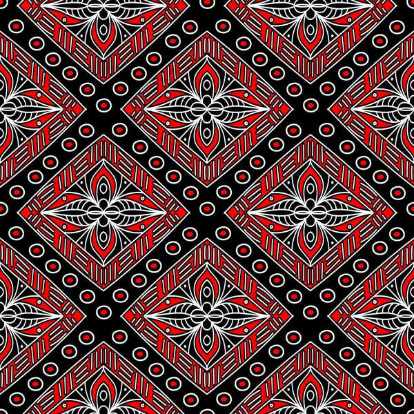 Fond Noir Géométrique Sans Couture Avec Des Éléments Rouges Blancs — Image vectorielle