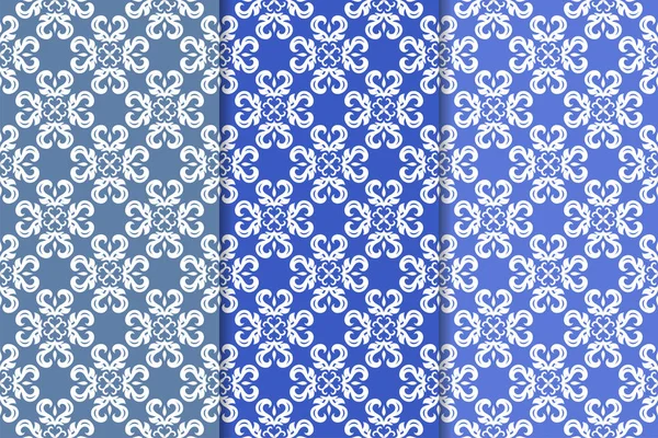 Set Blue Floral Ornamental Designs Vertical Seamless Patterns Wallpapers Fabrics — Stock Vector