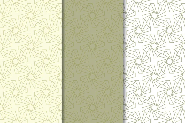 Set Verde Oliva Bianco Motivi Geometrici Senza Cuciture Web Tessile — Vettoriale Stock