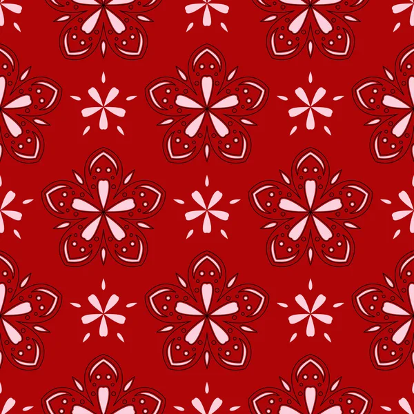 Fond Floral Sans Couture Modèle Noir Blanc Sur Fond Rouge — Image vectorielle