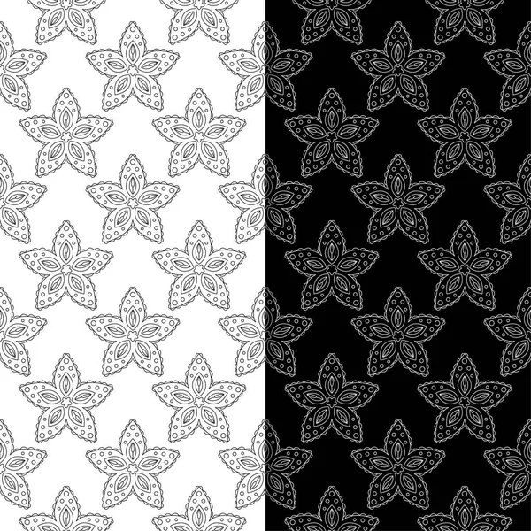 Fondo Floral Blanco Negro Conjunto Patrones Sin Costura Para Textiles — Vector de stock