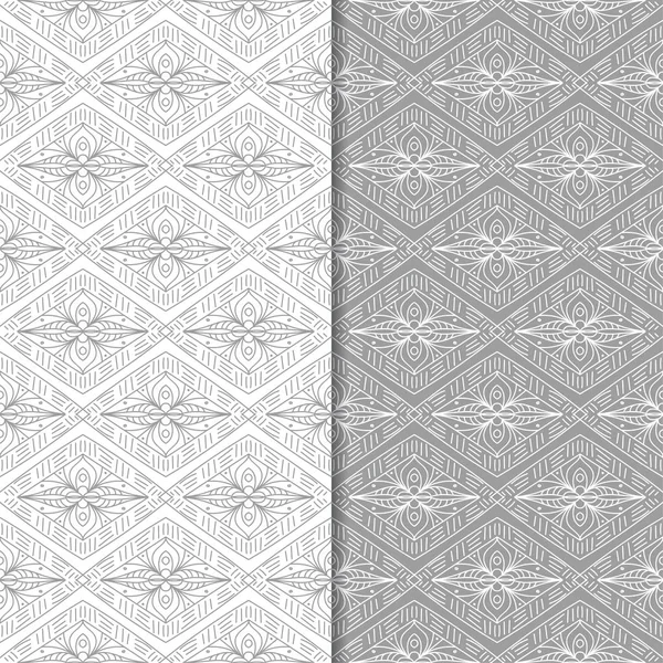 Sada Geometrické Ornamenty Šedé Bílé Bezešvé Vzory Pro Web Textil — Stockový vektor