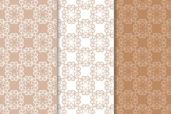 Brown Floral Backgrounds Set Seamless Patterns Textile Wallpapers — Stock Vector