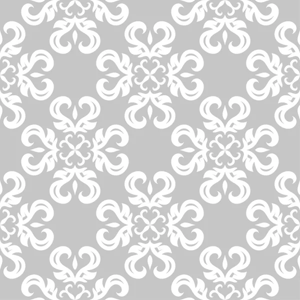 灰色背景上的白色花朵 纺织品和墙纸装饰无缝图案 — 图库矢量图片