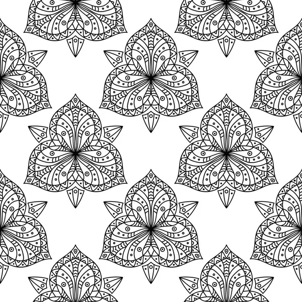 白地黒花飾り テキスタイルや壁紙のためのシームレスなパターン — ストックベクタ