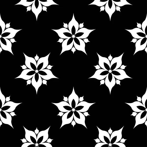 Weißer Blumenschmuck Auf Schwarzem Hintergrund Nahtloses Muster Für Textilien Und — Stockvektor