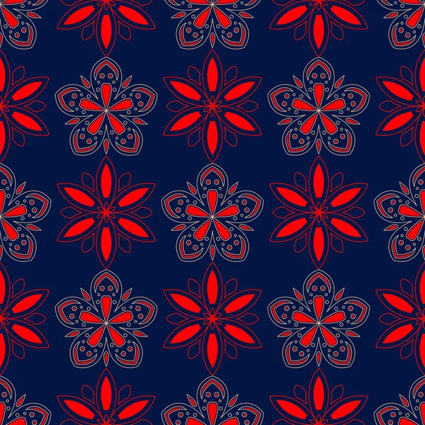 Fond Bleu Sans Couture Motif Floral Beige Rouge Pour Papiers — Image vectorielle