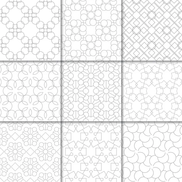 Light Gray Geometric Ornaments Collection Neutral Seamless Patterns Web Textile — Stock Vector