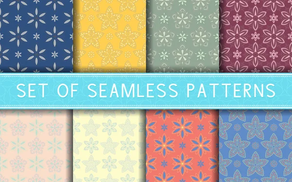 Seamless Patterns Collection Colored Floral Backgrounds Textile Fabrics Wallpapers — Stock Vector