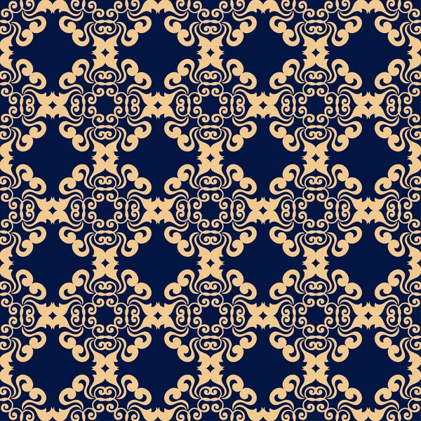 Golden Floral Element Donker Blauwe Achtergrond Naadloze Patroon Voor Textiel — Stockvector