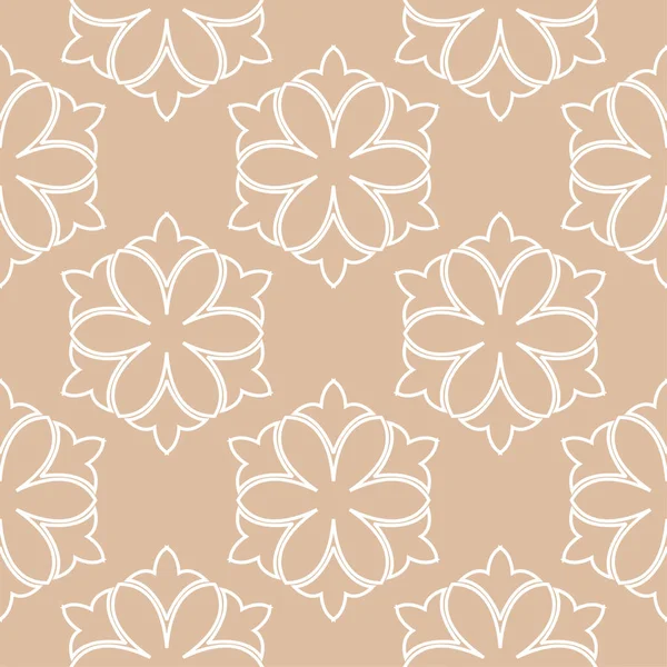 Ornement Floral Blanc Sur Fond Beige Sans Couture Modèle Sans — Image vectorielle