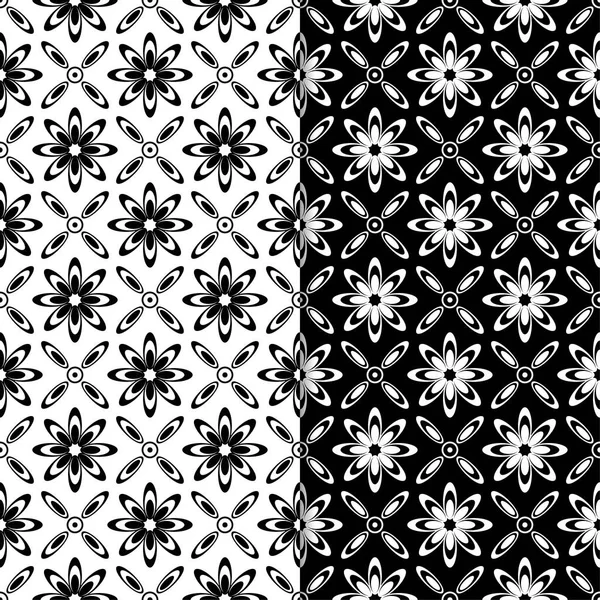 Ensemble Noir Blanc Milieux Floraux Motifs Sans Couture Pour Textiles — Image vectorielle