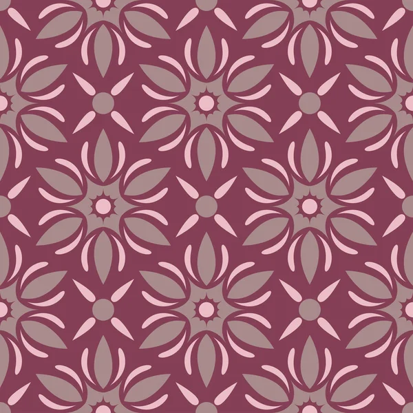 Patrón Sin Costura Floral Fondo Rojo Púrpura Con Elementos Diseño — Vector de stock