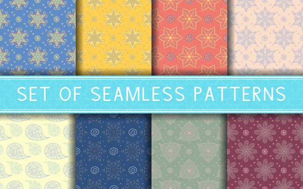 Seamless Patterns Collection Colored Floral Backgrounds Textile Fabrics Wallpapers — Stock Vector