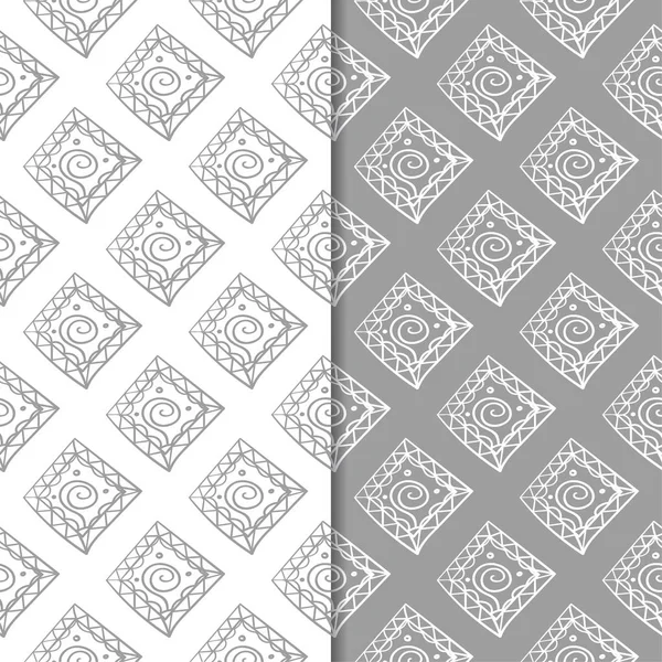 Ornements Géométriques Gris Blanc Ensemble Motifs Sans Couture Pour Toile — Image vectorielle
