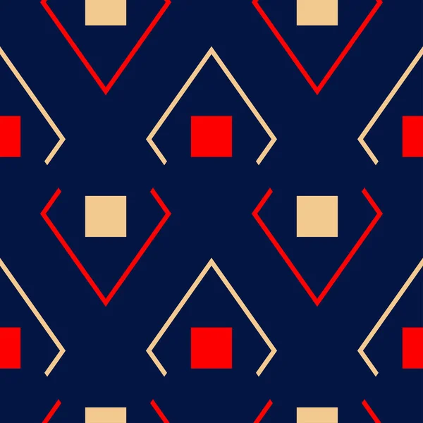 幾何学的なシームレス パターン テキスタイル ファブリックの青い背景の色赤とベージュのデザイン — ストックベクタ