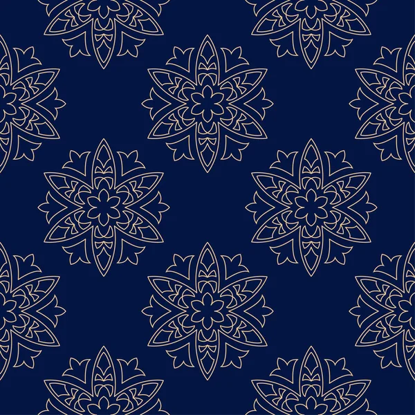 Diseño Floral Dorado Sobre Fondo Azul Oscuro Patrón Sin Costuras — Vector de stock