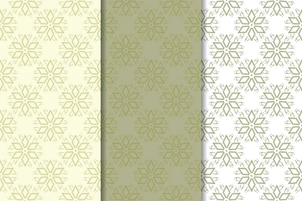 Olive Green Floral Backgrounds Set Seamless Patterns Textile Wallpapers — Stock Vector