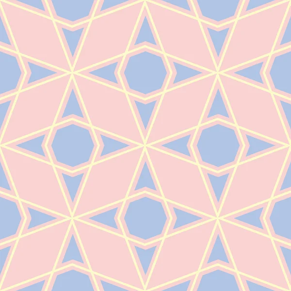 用于墙纸 纺织品和织物的蓝色和米色元素的几何粉红色彩色无缝图案 — 图库矢量图片