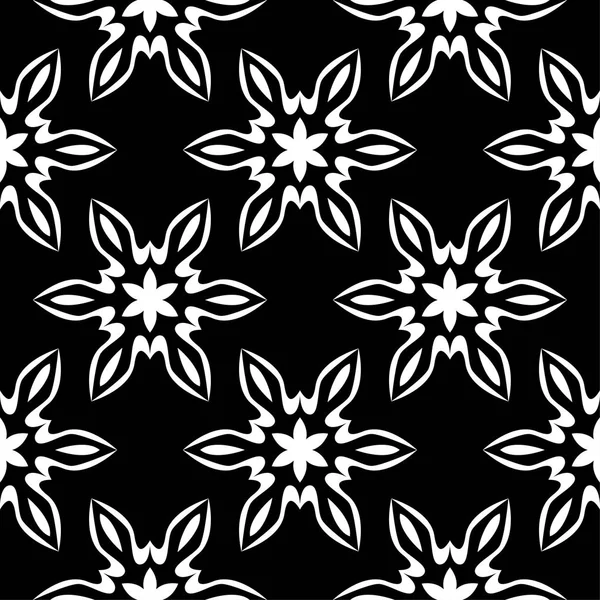 Белый Цветочный Орнамент Черном Фоне Бесшовный Узор Текстиля Обоев — стоковый вектор