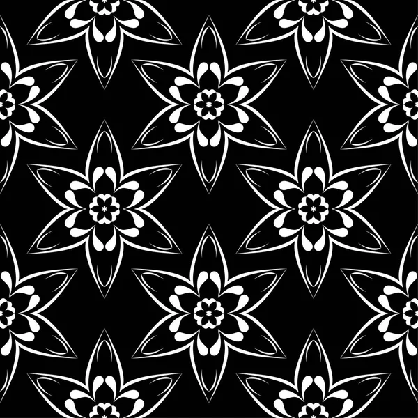 Witte Bloemen Ornament Zwarte Achtergrond Naadloze Patroon Voor Textiel Wallpapers — Stockvector