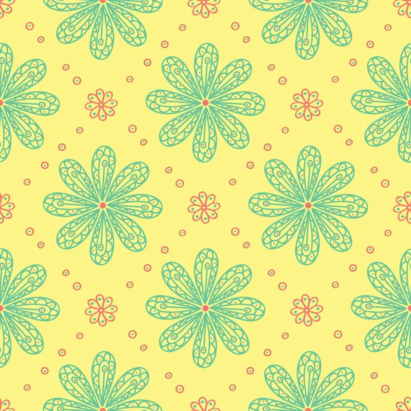 Nahtloses Muster Mit Floralem Design Leuchtend Gelber Hintergrund Mit Rosa — Stockvektor