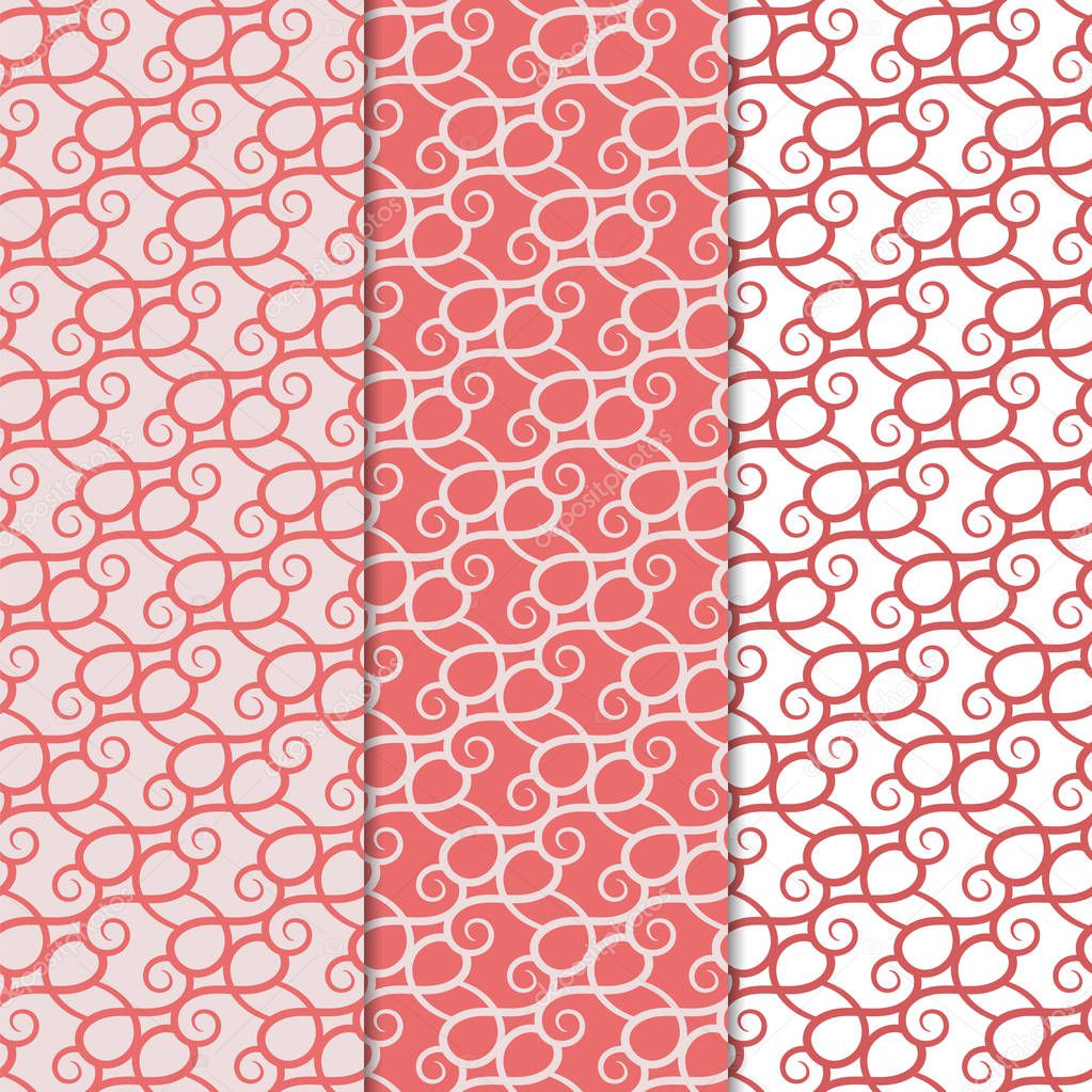 Abstract seamless patterns. Red and pink backgrounds for textile, wallpapers and fabrics