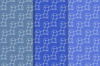 Mavi geometrik süsler. Web, Tekstil ve duvar kağıtları için dikey Dikişsiz desen seti